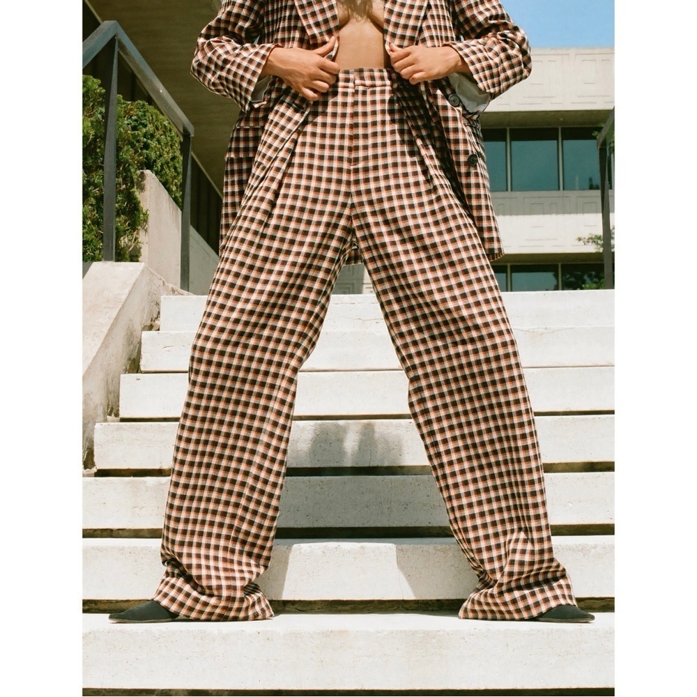 NWT Mara Hoffman Plaid High-Waisted Maraella Pleated Pants
